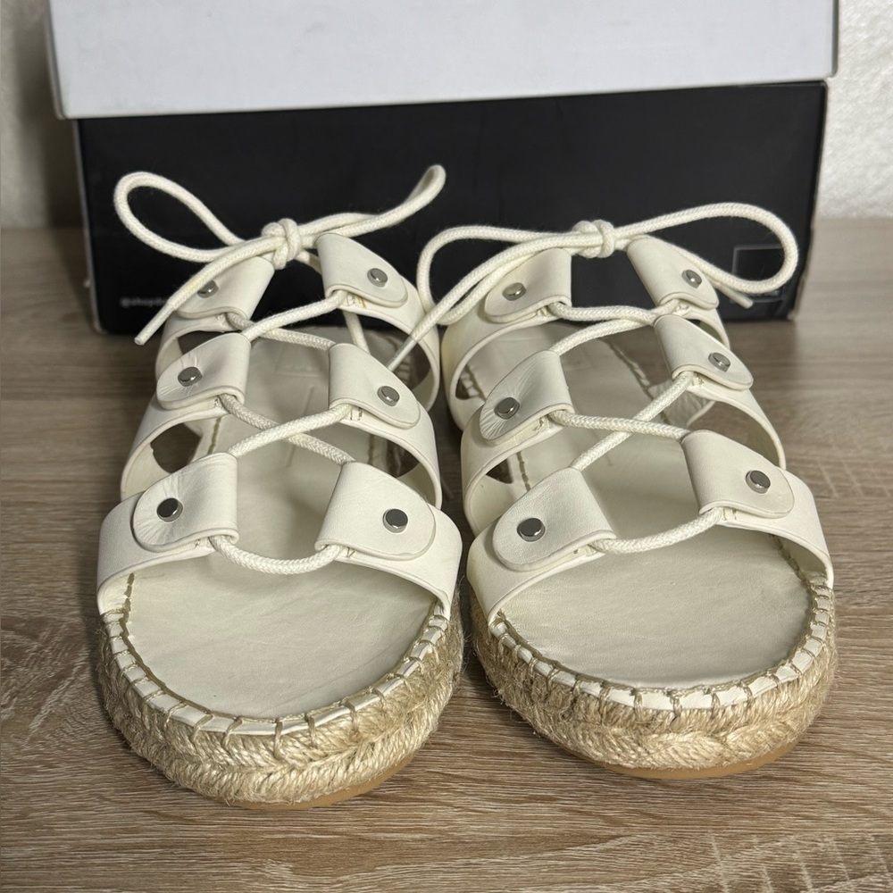 Dolce Vita Women 10 Vana Off White Leather Flat Espadrille Slides Sandals - Picture 2 of 11